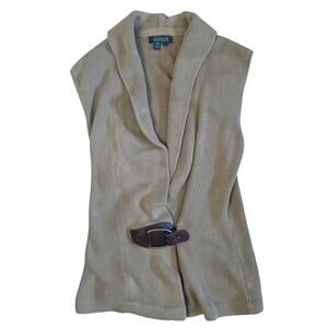 Lauren Ralph Lauren Womens Leather Buckle Knit Vest Gilet Tan Camel Size L